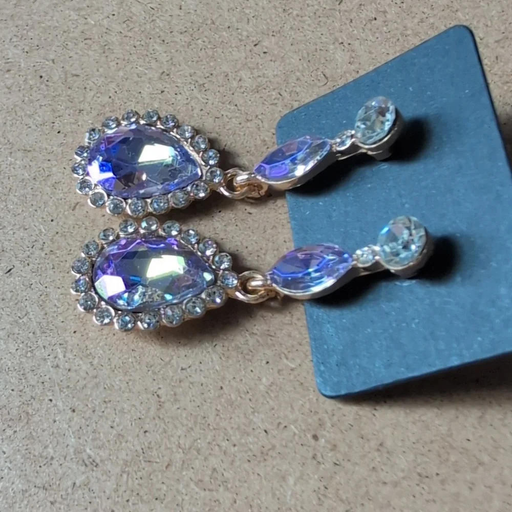 Elegant Purple Crystal Drop Earrings